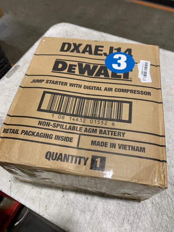 Photo 1 of DEWALT DXAEJ14 Digital Portable Power Station Jump Starter - 1600 Peak Amps with 120 PSI Compressor for Tires, Sports Equipment & Bikes, 15W USB-A and 25W USB-C Power