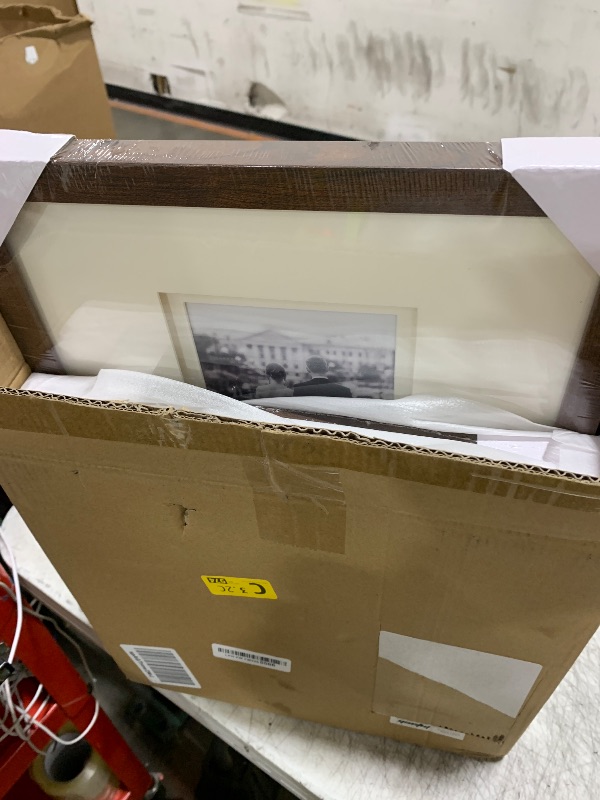 Photo 1 of  A FRAME Double Floating Ivory Mat, Brown Wood Grain Photo Frame with Polished Tempered Glass for Wall Gallery, Home and Office, Wall