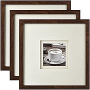 Photo 1 of  A FRAME Double Floating Ivory Mat, Brown Wood Grain Photo Frame with Polished Tempered Glass for Wall Gallery, Home and Office, Wall