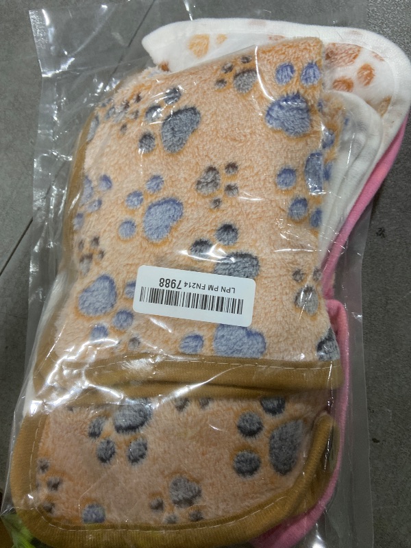 Photo 1 of 1 Pack 3 Blankets Super Soft Fluffy Premium Fleece Pet Blanket Flannel Paw Printed Throw for Dog Puppy Cat (Small 23x16'', Brown, Pink, White)