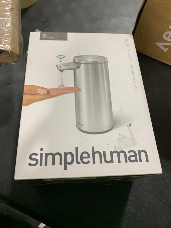 Photo 1 of simplehuman 9 oz. Touch-Free Automatic Rechargeable Sensor Pump, Brushed Stainless Steel, New