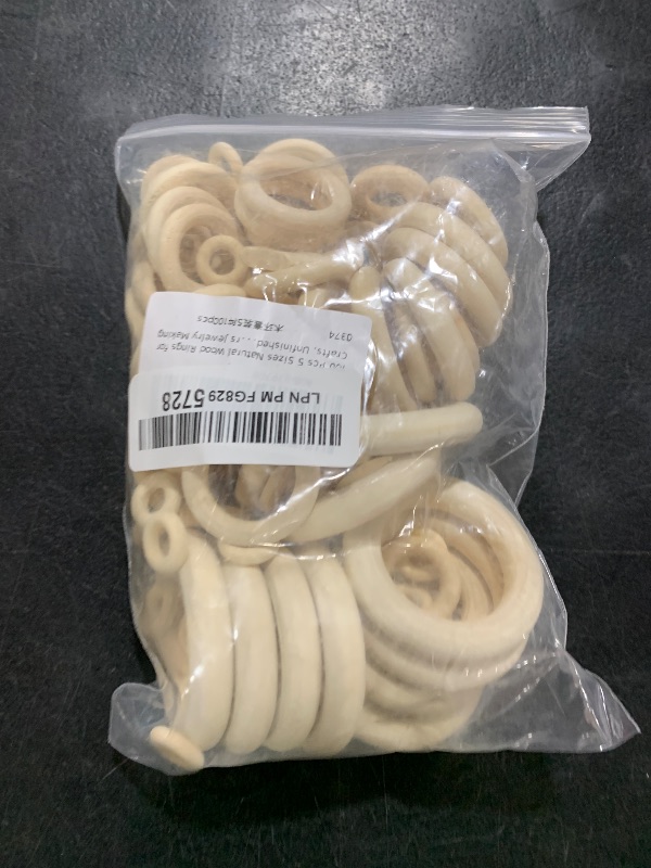 Photo 1 of 100 Pcs 5 Sizes Natural Wood Rings for Crafts, Unfinished Smooth Wooden Ring for Macrame, Wood Circles for Craft, DIY Ring Pendant and Connectors Jewelry Making