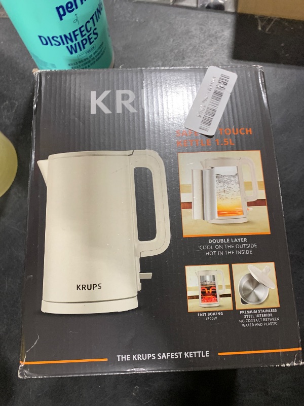 Photo 1 of KRUPS 1.5L Electric Kettle Stainless Steel Cool Touch Interior, Fast Boiling, One Cup in 80 Seconds, Double Wall, Auto Off, Keep Warm, Hot Water Kettle Electric, Cordless, Black/White