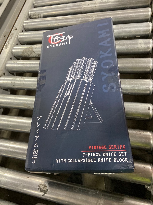 Photo 1 of SYOKAMI Knife Set 7 Piece Japanese Style Kitchen Knife Set With Foldable Magnetic Acacia Wood Block Sharp High Carbon Stainless Steel Knives Set for Kitchen with Anti-slip Handle, Christmas Gift