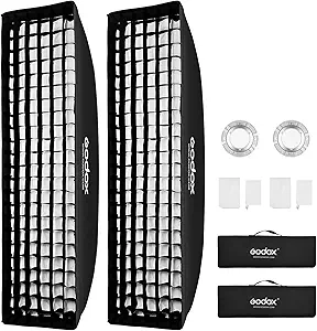 Photo 1 of Godox 13 x 63 inch Strip Beehive Honeycomd Grid Softbox with Bowens Mount Speedring Compatible for Godox Studio Flash and Other Strobe Lighting&Carry Bag(2PCS) (35 x 160cm