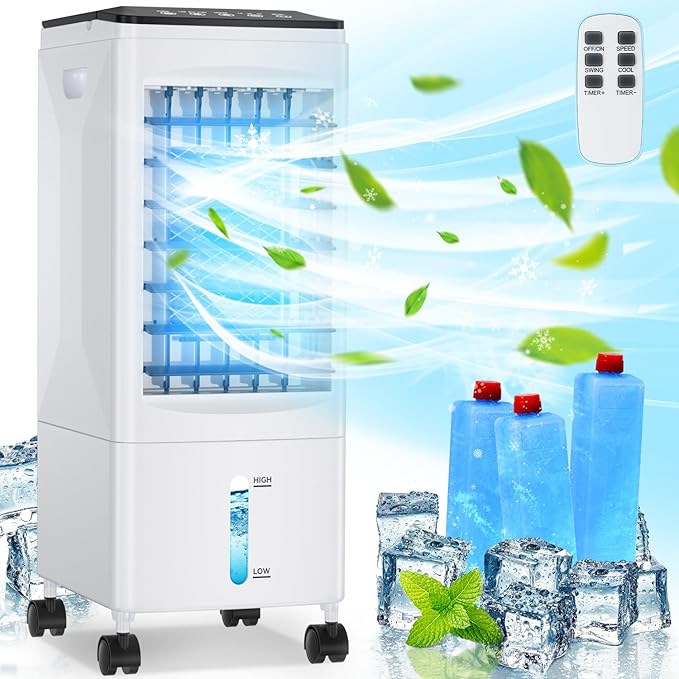 Photo 1 of Portable Air Conditioners, 3 IN 1 Windowless Air Conditioner Portable with Remote, Fast Cooling Evaporative Air Cooler with 3 Ice Box, Swamp Cooler 1-7H Timer 3-Speed Portable AC for Room Office White