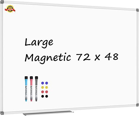 Photo 1 of WHITEBOARD HAS MAJOR DAMAGE********* Lockways Large Dry Erase Board 72 x 48 Inch, Magnetic White Board for Wall, Aluminium Frame Whiteboard with Marker Tray for Office & School