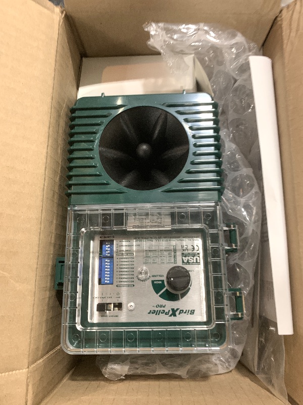 Photo 1 of Bird-X BirdXPeller Pro Electronic Bird Preventer Version 1, Sonic Bird Decoy Device, Perfect for Pigeons, Starlings, Sparrows, and Gulls, Covers up to 1 Acre, 3-5 kHz Frequency