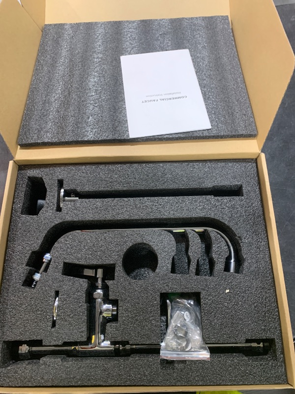 Photo 1 of BESTJEEF Commercial Wall Mount Kitchen Sink Faucet Brass Constructed Polished Chrome Pre-Rinse Device 25" Height 8" Center with Spring Pull Down Sprayer and 12" Add-on Spout (25 inches)