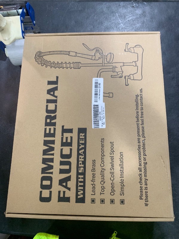 Photo 1 of BESTJEEF Commercial Wall Mount Kitchen Sink Faucet Brass Constructed Polished Chrome Pre-Rinse Device 25" Height 8" Center with Spring Pull Down Sprayer and 12" Add-on Spout (25 inches)