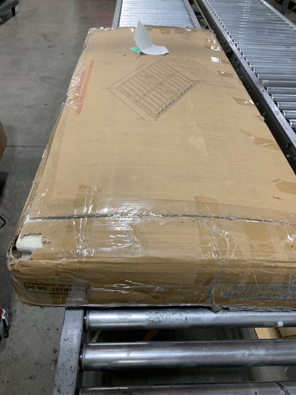 Photo 1 of Sismplly Queen Bed Frame with Headboard,Bed Frame Queen Size Vertical Channel Tufted Wingback No Box Spring Needed, Mattress Foundation, Easy Assembly, Beige