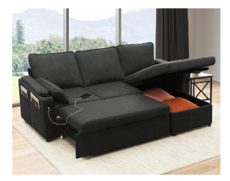 Photo 1 of DURASPACE Sofa Bed Sleeper Pull Out 2 in 1 Sectional Sleeper Sofa Couches with Storage,USB, Cup Holder,Pullout Sectional Couches for Apartment Living Room (Dark Gray)