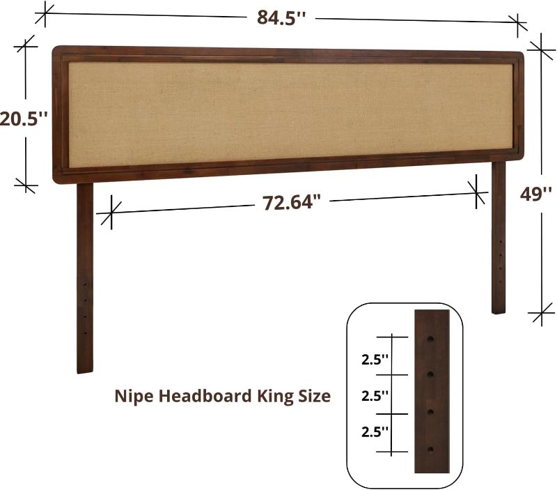 Photo 1 of Bme Nipe King Headboard ONLY, Boho Bohemian Coastal Style with Solid Wood, Easy Assembly, Walnut
