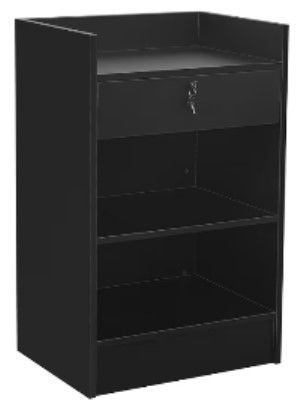 Photo 1 of WISDOMFUR Portable Cash Register Stand - Black Cash Wrap Checkout Desk with Drawer for Retail, Meetings, Reception & Events