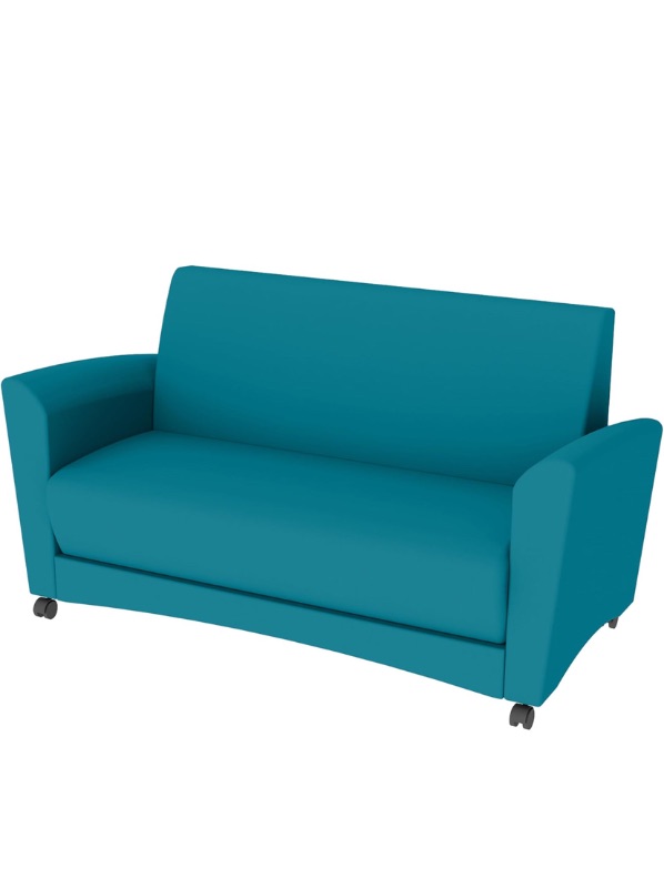 Photo 1 of FDP Pro Series Mobile Classic Sofa with Locking Casters for Portability; Durable Vinyl Common Area Seating, Hand Upholstered Commercial Furniture for Hotel Lobby, Office, Restaurant - Teal