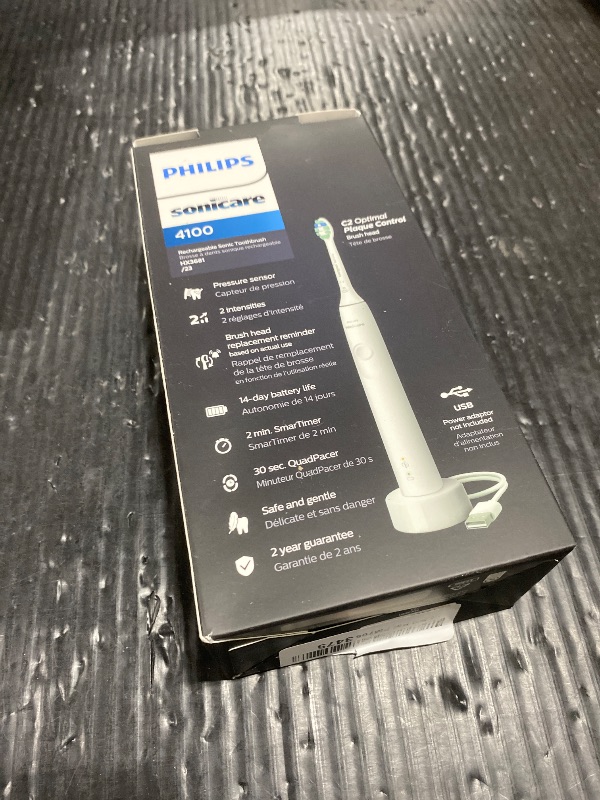 Photo 1 of Philips Sonicare 4100 Series Electric Toothbrush - Sonic Toothbrush with Advanced Sonic Technology, Pressure Sensor, Two Intensity Settings, Smartimer & Quadpacer, White, Model HX3681/23