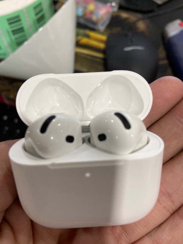 Photo 1 of Apple AirPods 4 Wireless Earbuds, Bluetooth Headphones, Personalized Spatial Audio, Sweat and Water Resistant, USB-C Charging Case, H2 Chip, Up to 30 Hours of Battery Life, Effortless Setup for iPhone
