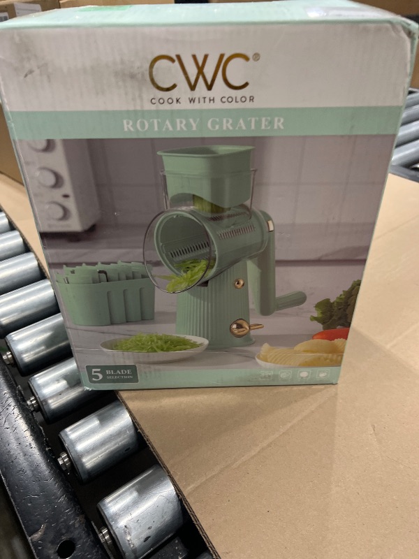 Photo 1 of COOK WITH COLOR Rotary Cheese Grater with Handle - Counter Cheese Grater Suction Base with Hand Crank - 5 Blade Cheese Shredder - Easy to Use Manual Vegetable Chopper and Mandolin