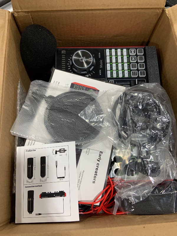 Photo 1 of Podcast Microphone Bundle with Live Sound Card Audio Mixer, Podcast Equipment Bundle with 3.5mm BM800 Microphone for Pc/Youtube Live Streaming Singing Gaming, Sound Board with Voice Changer, Denoise