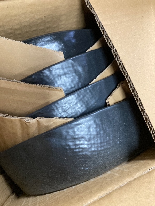 Photo 1 of ***(MISSING PIECES -INCOMPLETE SET -SELLING AS IS)*** Navaris Linen Artisan Stoneware Dinnerware Set (11 Pieces) - Dishwasher and Microwave Safe Plates, Bowls - Charcoal Black