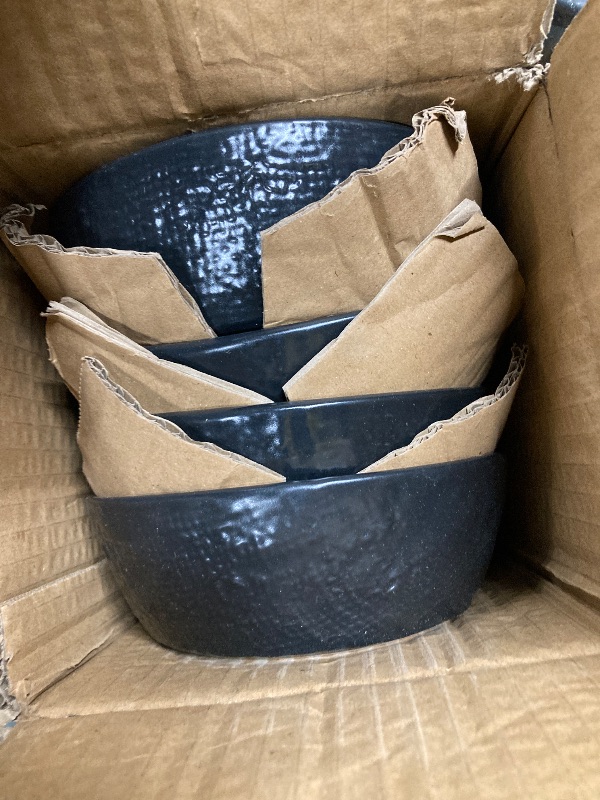 Photo 1 of ***(MISSING PIECES -INCOMPLETE SET -SELLING AS IS)*** Navaris Linen Artisan Stoneware Dinnerware Set (11 Pieces) - Dishwasher and Microwave Safe Plates, Bowls - Charcoal Black