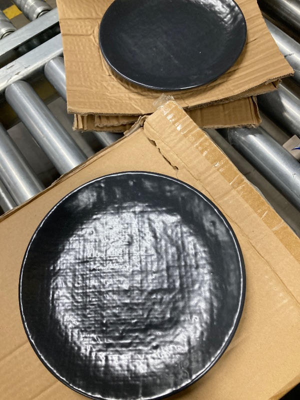 Photo 1 of ***(MISSING PIECES -INCOMPLETE SET -SELLING AS IS)*** Navaris Linen Artisan Stoneware Dinnerware Set (11 Pieces) - Dishwasher and Microwave Safe Plates, Bowls - Charcoal Black