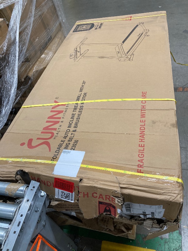 Photo 1 of Sunny Health & Fitness Foldable 15 Level Auto Incline Treadmill, 20" Wide Running Belt, Quiet Brushless, Digital Display, 300 LB Weight Capacity, SunnyFit App Bluetooth Connection- SF-T723030