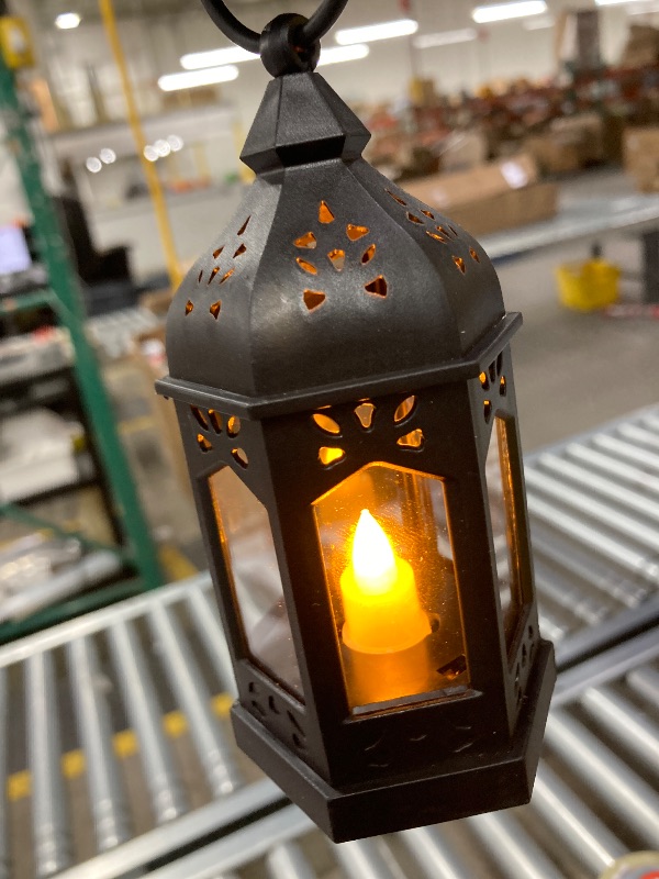 Photo 1 of 12 Pieces Mini Lanterns with Flickering LED Candle, Batteries Included, Decorative Hanging Candle Lantern for Indoor Use, Wedding, Party, Table Centerpiece (Black, )