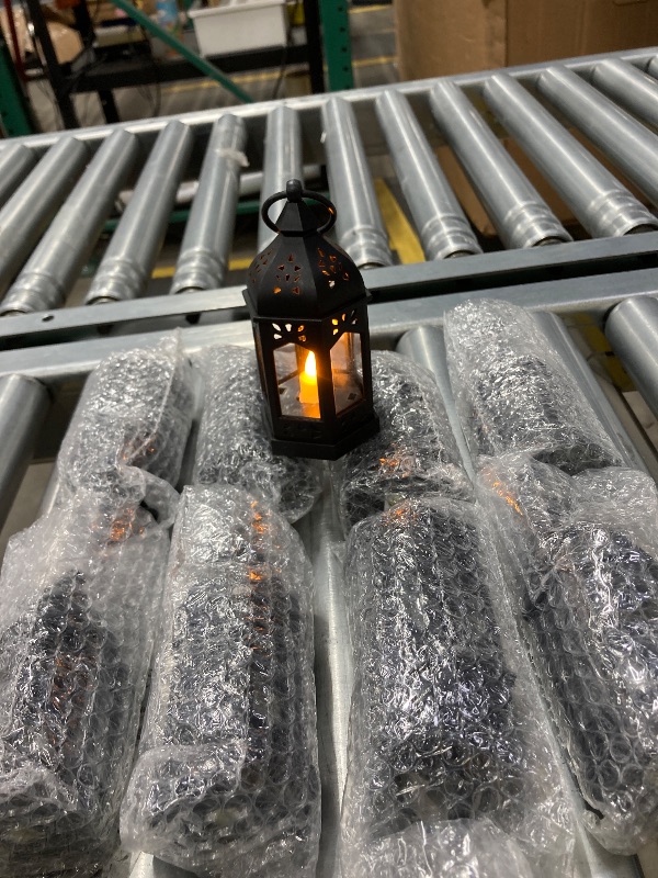 Photo 1 of 12 Pieces Mini Lanterns with Flickering LED Candle, Batteries Included, Decorative Hanging Candle Lantern for Indoor Use, Wedding, Party, Table Centerpiece (Black, )