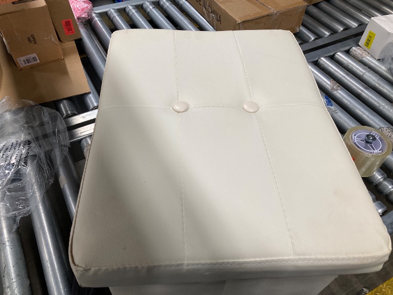 Photo 1 of *Cut on the underside on top* Tamfile Small Ottoman with Storage, 17 x 13 x 13 inch Fireproof Safe Folding Ottoman with Lock for Important Documents, Waterproof Foot Rest Stool with Storage, Ottoman Foot Rest with Handle, Beige