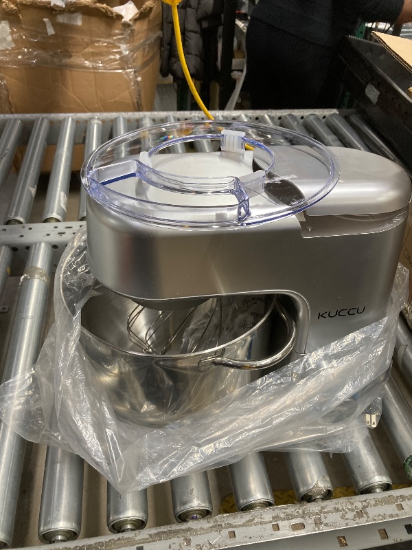 Photo 1 of *Crack/Broken?* 9.5 QT Double Handle KUCCU Stand Mixer, 6 Speed with Pulse Electric Kitchen Mixer, 660W Tilt-Head Food Mixer with Dishwasher-Safe Dough Hook, Flat Beater, Whisk, Splash Guard for home baking (Silver)