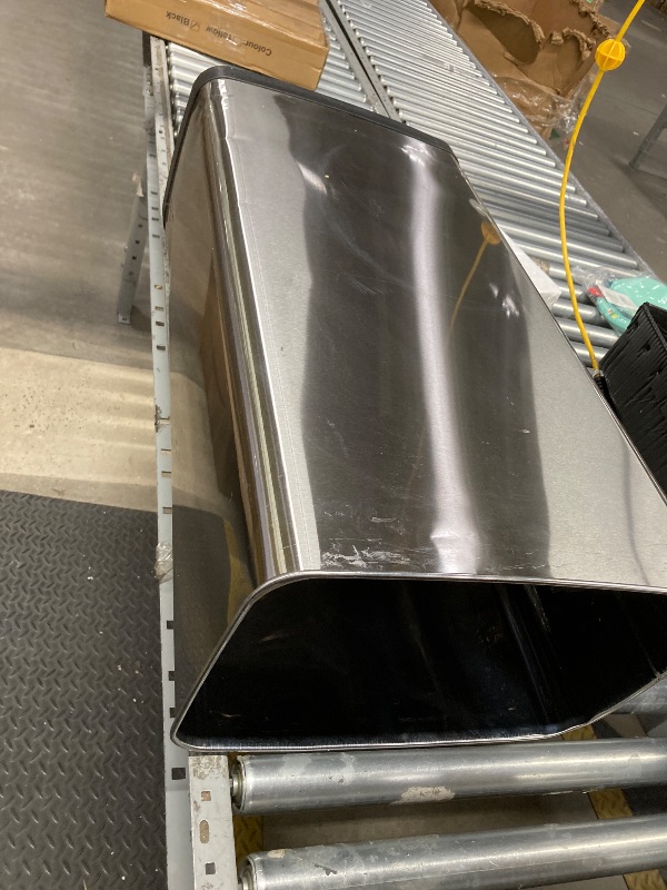 Photo 1 of *Dents* *Missing lid/Wheel missing* iTouchless 21 Gallon Open Top Kitchen Trash Can Recycling Bin with Wheels and Double Odor Filters Rectangular Commercial Stainless Steel 80 Liter Trashcan Home Office Work Bedroom Livingroom Garage