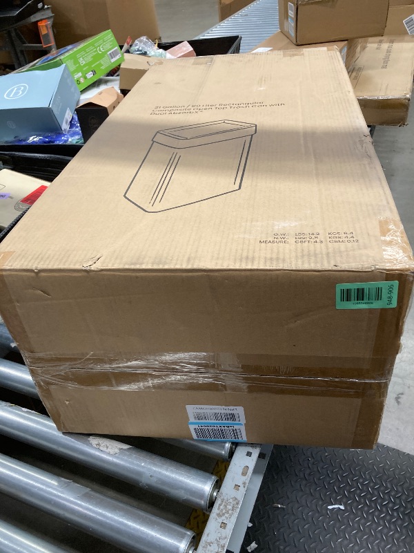 Photo 1 of *Dents* *Missing lid/Wheel missing* iTouchless 21 Gallon Open Top Kitchen Trash Can Recycling Bin with Wheels and Double Odor Filters Rectangular Commercial Stainless Steel 80 Liter Trashcan Home Office Work Bedroom Livingroom Garage