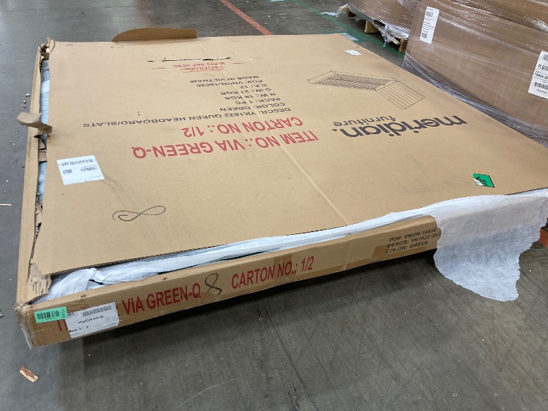 Photo 1 of *Box 1.2 Only* Meridian Furniture ViaGreen-Q Via Collection Modern | Contemporary Velvet Upholstered Queen Bed, Rich Green Velvet, Deep Channel Tufting, Gold and Chrome Legs, 65.5" W x 86" D x 70.5" H, Green, Queen
