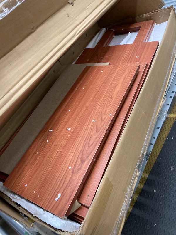 Photo 1 of *HEAVY* Hodedah Long Standing Kitchen Cabinet with Top & Bottom Enclosed Cabinet Space, One Drawer, Large Open Space for Microwave, Cherry