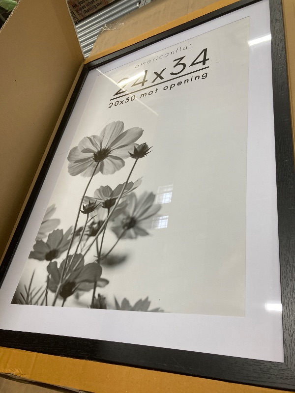 Photo 1 of *Plastic part cracked* Americanflat 24x34 Poster Frame with Polished Plexiglass - Use as 20x30 Frame with Mat or Display 24x34 Photo Without Mat - Hudson Collection - Wide Picture Frames for Wall Display - Black