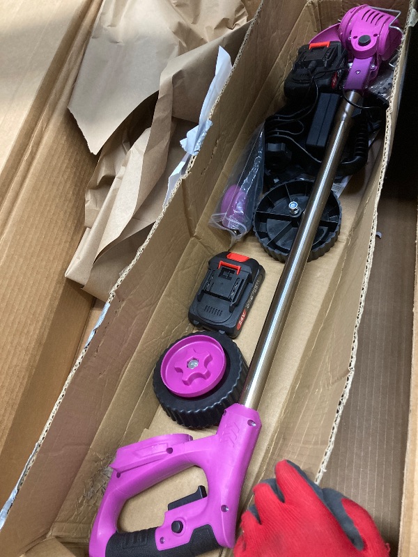 Photo 1 of *USED* The Latest Small Portable Cordless Electric Lawn Mower/Lawn Cutter with 2 High-Capacity Lithium Batteries And 3 Types of Blades, Many Gifts, Multi-Function Weed Cutter for Yard and Garden(Purple)
