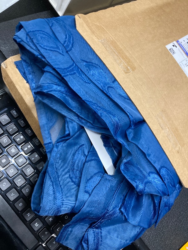 Photo 1 of *2 Pack* OWENIE Furman Blue Sheer Curtains 54 Inch Length 2 Panels Set for Living Room Bedroom Bathroom Window, Airy Jacquard Clip Short Curtains for Small Window, 2 Pcs Each 40Wx54L inch