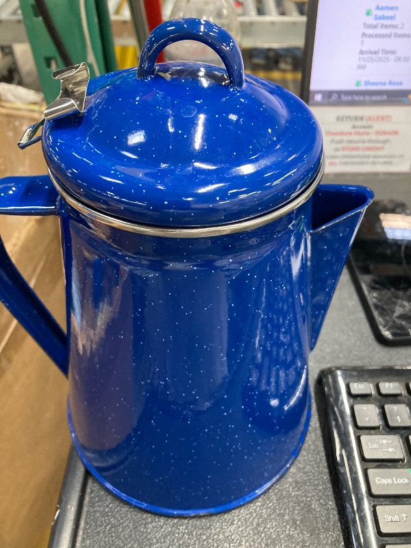 Photo 1 of **SMALL CHIP AT BOTTOM**Stansport Enamel Percolator Coffee Pot 8 Cup - Blue (10343)
