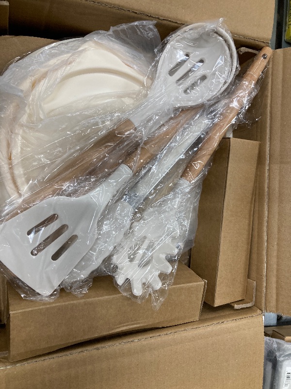 Photo 1 of **MISSING SIDE HANDLES ON POTS***Astercook 20 Piece Pots and Pans Set Non Stick, Cookware Set with Detachable Handle, Oven Safe, Induction Ready, Stackable RV Kitchen Cooking Set Removable Handles, Cream White