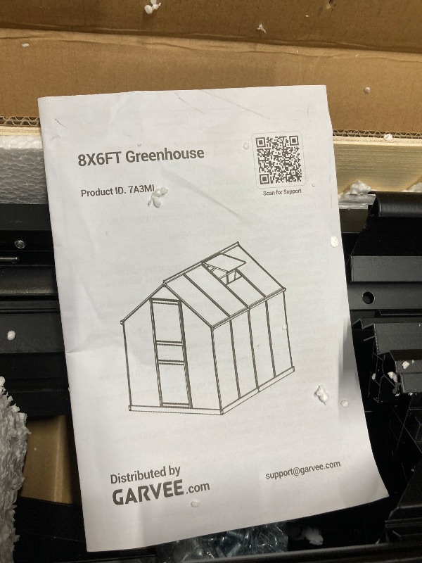 Photo 1 of ***Partial Set*** 6x8 ft Greenhouse for Outdoors, Polycarbonate Greenhouse with Roof Vent, Ground Nails, Lockable Push Door, Aluminum Large Walk-in Green House for Outside Garden Backyard, Patio, Lawn, Black