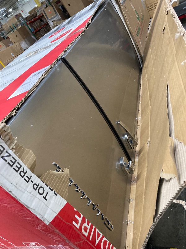 Photo 1 of ***major damage**(*Frigidaire, 2 Door Apartment Size Refrigerator/Freezer Combo, 7.5 cu ft, Platinum Series, Stainless, 23" D x 21.5" W x 55.5" H