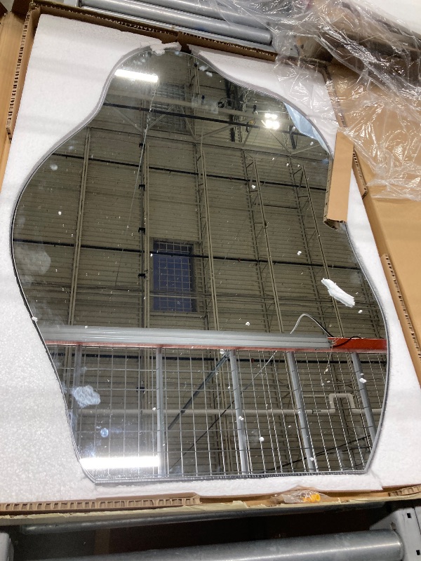 Photo 1 of ***reference***VooBang 20 x 32 inch Irregular Wall Mirror, Frameless Asymmetrical Abstract Wavy Bathroom Vanity Mirror Polished Edges Hanging Leaning for Hallway, Entryway, Living Room