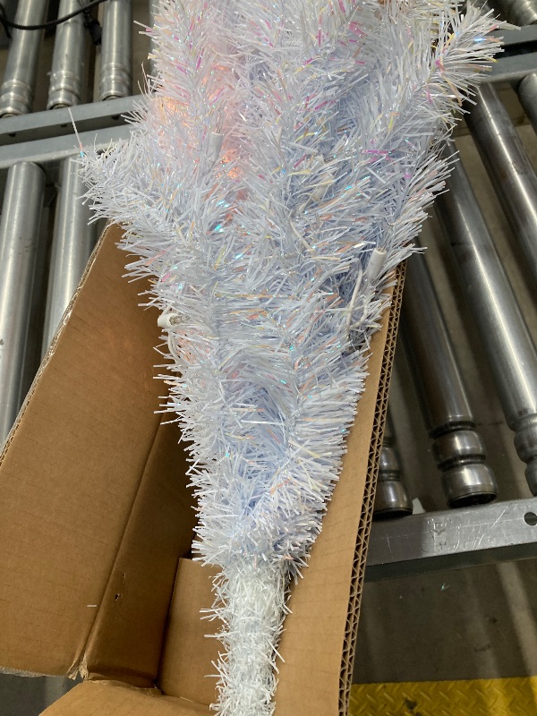 Photo 1 of ***DAMAGE -SELLING AS IS***  National Tree Company 4 ft Pre-Lit Mini Artificial Christmas Tree, White Iridescent Tinsel, 70 Clear Lights, 110 Tips, Includes Stand