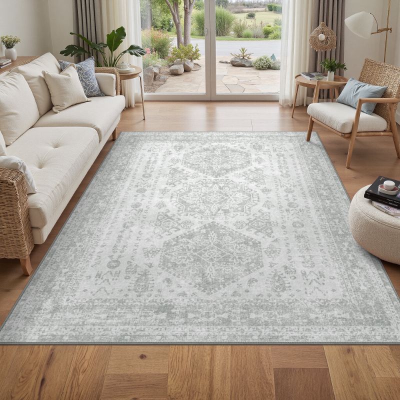 Photo 1 of 
KUETH Area Rugs for Living Room 8x10 Machine Washable Bedroom Rugs Distressed Vintage Print Gray Large Throw Rug Dining Room Aesthetic, Non Slip Carpet with Gripper
