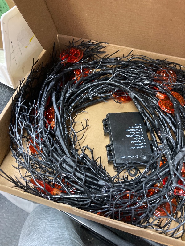 Photo 1 of [8 Modes & Timer] 6Ft 45 LED Halloween Willow Vine Twig Garland with Orange Lights - Battery Operated, Waterproof Halloween Decor for Indoor Wall, Fireplace Mantle, Home Party (Pumpkin, 6FT)