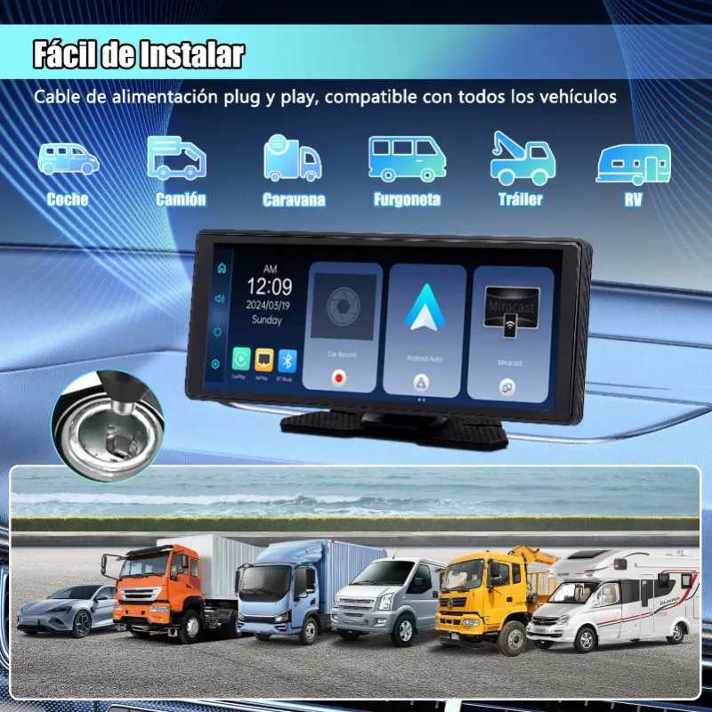 Photo 1 of 10.26" Wireless Carplay Screen for Car Portable Carplay and Android Auto Touchscreen, 4K Dash Cam, 1080P Backup Camera, GPS Navigation/Mirror Link/Voice Control/Bluetooth/Music Player/Audio Receivers