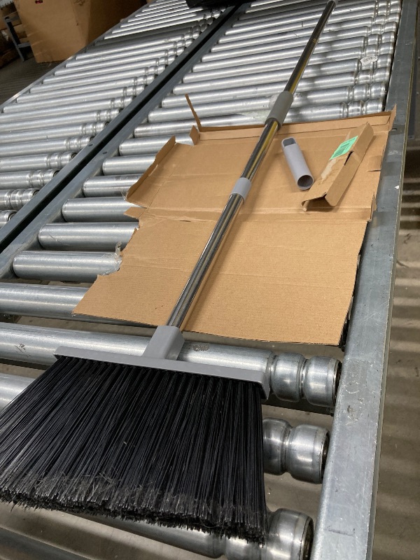 Photo 1 of ***END OF HANDLE DOES NOT CONNECT TO BROOM***PBHEPJ Broom, Outdoor Broom for Floor Cleaning, 4' LONG HANDLE Long Stainless Steel Handle, Hard Bristle Angle Broom for Sweeping Indoor, Commercial, Industrial, Garage, Kitchen***END OF HANDLE DOES NOT CONNECT