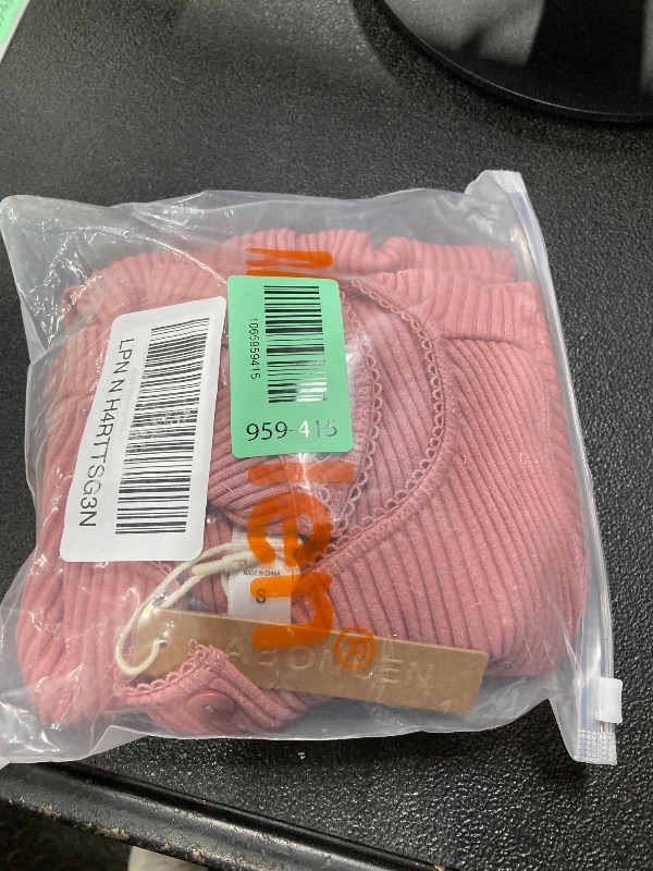 Photo 1 of Abonlen Ribbed Button Down T Shirts for Women Short Sleeve Going Out Tops Cropped Fitted Knit Blouses(Dynasty Pink,Small)