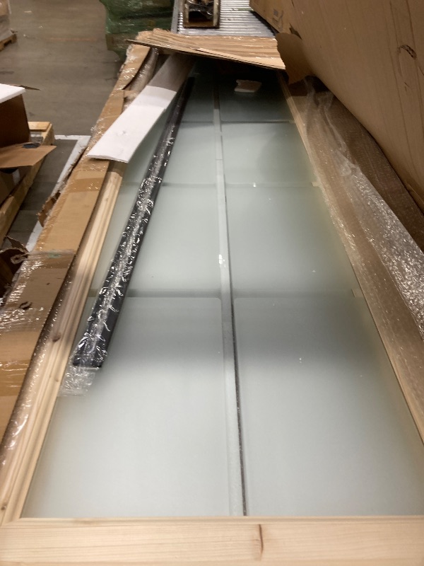 Photo 1 of **It's used, it's missing a part, and it's not known if it works 100%.****CEAKIAN Preassembled Bifold Barn Door 48 x 84 in (Double 24x84in) with Bi-fold Door Hardware Kit, Frosted Glass Cross Transparent, Pre-Drilled Holes, French Glass Doors, Wood Slat, 